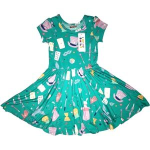 Dot Smile Girls 5 6 Green Magician Magic Show Cap Sleeve Twirl Dress Talent